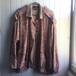 Vintage Linda Allard for Ellen Tracy Reversible Print Silk Coat Jacket  Sz L Tan